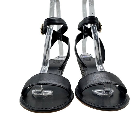 Tory Burch Marion Black Leather/Cork Wedge ankle Strap heels women’s sz 9.5 - Picture 4 of 11